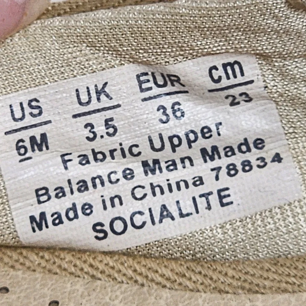 LifeStride Socialite Espadrille Wedge Tan Fabric Peep Toe Sandals Womens 6M NWOB